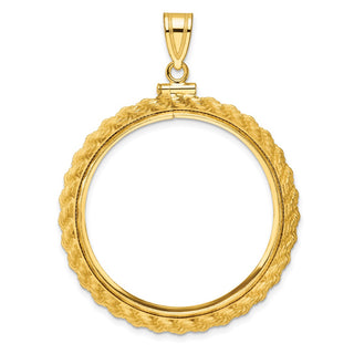 14k Yellow Gold Casted Rope 32mm Screw Top Coin Bezel Pendant - Fits 1 oz Australian Nugget, 1 oz Kangaroo, 1 oz Panda, and Other Coins