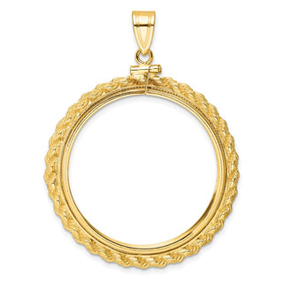 14k Yellow Gold Casted Rope 32.7mm Screw Top Coin Bezel Pendant - Fits 1 oz American Eagle, 1 oz Cat, and 1 oz Krugerrand