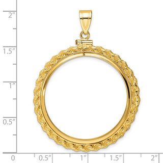14k Yellow Gold Casted Rope 32.7mm Screw Top Coin Bezel Pendant - Fits 1 oz American Eagle, 1 oz Cat, and 1 oz Krugerrand