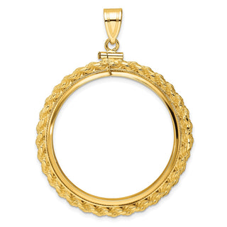 14k Yellow Gold Casted Rope 32.7mm Screw Top Coin Bezel Pendant - Fits 1 oz American Eagle, 1 oz Cat, and 1 oz Krugerrand