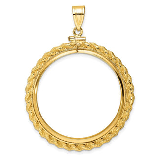 10k Yellow Gold Polished Casted Rope 32.7mm x 3.00mm Screw Top Coin Bezel Pendant - Fits 1 oz American Eagle, 1 oz Cat, and 1 oz Krugerrand