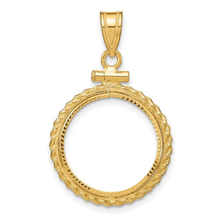 10k Yellow Gold Polished and Diamond-cut Casted Rope 16.5mm x 1.35mm Screw Top Coin Bezel Pendant - Fits 1/10 oz American Eagle and 1/10 oz Krugerrand