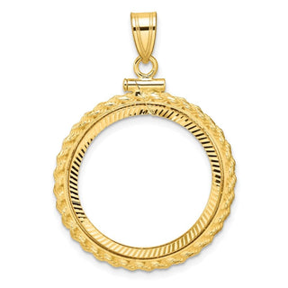 10k Yellow Gold Polished and Diamond-cut Casted Rope 22.0mm x 1.9mm Screw Top Coin Bezel Pendant - Fits 1/4 oz American Eagle and Other Coins