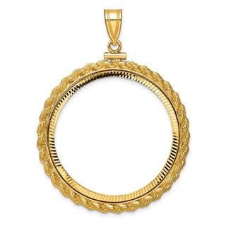 10k Yellow Gold Polished and Diamond-cut Casted Rope 32.7mm x 3.00mm Screw Top Coin Bezel Pendant - Fits 1 oz American Eagle, 1 oz Cat, and 1 oz Krugerrand