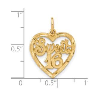14k Yellow Gold Sweet 16 In A Heart Charm