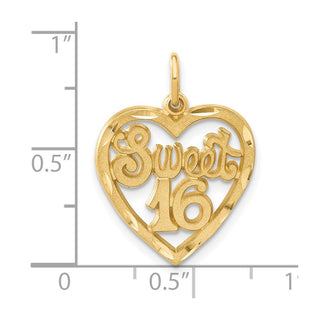 14k Yellow Gold Sweet 16 In A Heart Charm