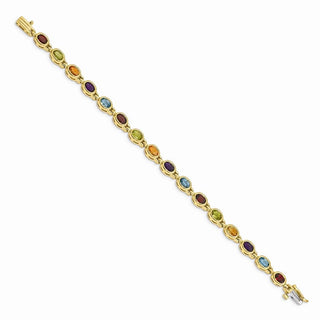 7" 14k Yellow Gold Oval Multicolor Gemstone Rainbow Bracelet