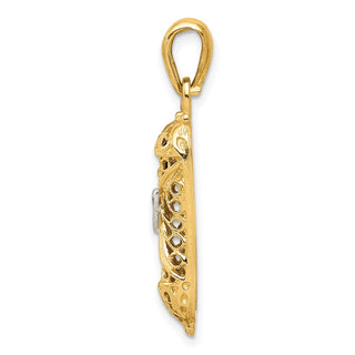 14k Yellow Gold with Rhodium Mezuzah w/Shin Pendant CG38