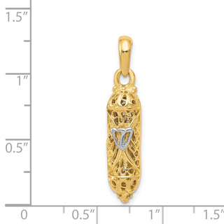 14k Yellow Gold with Rhodium Mezuzah w/Shin Pendant CG38