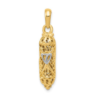 14k Yellow Gold with Rhodium Mezuzah w/Shin Pendant CG38