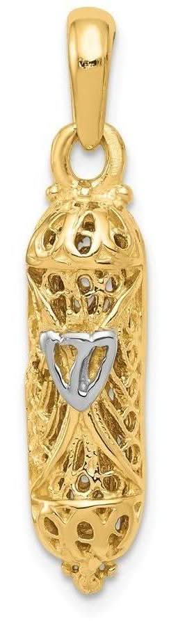 14k Yellow Gold with Rhodium Mezuzah w/Shin Pendant CG38