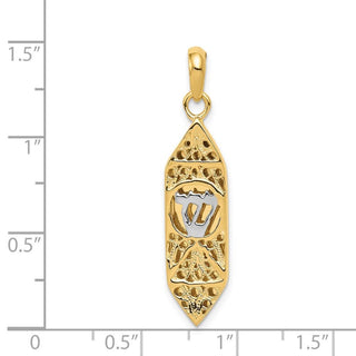 14k Yellow Gold with Rhodium Mezuzah with Shin Pendant