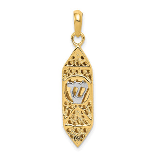 14k Yellow Gold with Rhodium Mezuzah with Shin Pendant