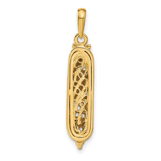 14k Yellow Gold with Rhodium Mezuzah w/Shin Pendant CG40