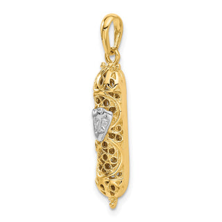 14k Yellow Gold with Rhodium Mezuzah w/Shin Pendant CG40