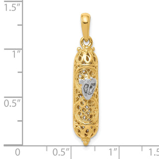14k Yellow Gold with Rhodium Mezuzah w/Shin Pendant CG40