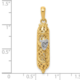 14k Yellow Gold with Rhodium Mezuzah w/Shin Pendant CG40