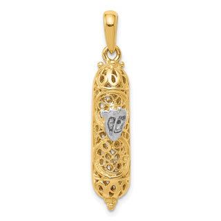 14k Yellow Gold with Rhodium Mezuzah w/Shin Pendant CG40