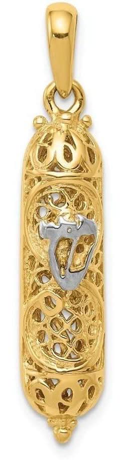14k Yellow Gold with Rhodium Mezuzah w/Shin Pendant CG40