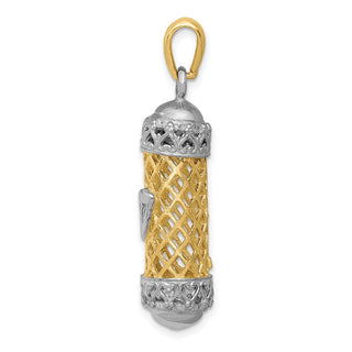 14k Yellow and White Gold Mezuzah with Shin Letter Pendant CG41