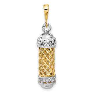 14k Yellow and White Gold Mezuzah with Shin Letter Pendant CG41