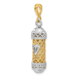 14k Yellow and White Gold Mezuzah with Shin Letter Pendant CG41