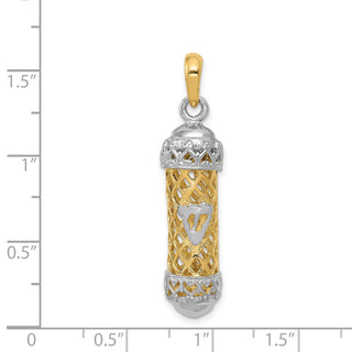14k Yellow and White Gold Mezuzah with Shin Letter Pendant CG41
