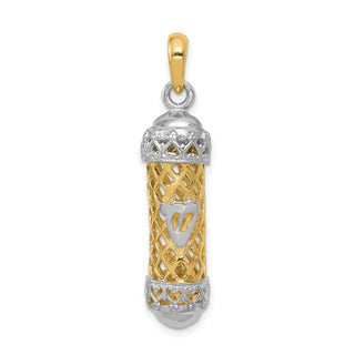 14k Yellow and White Gold Mezuzah with Shin Letter Pendant CG41