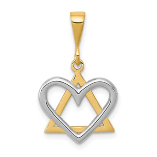 14k Yellow and White Gold Heart-Shaped Star Of David Pendant CG64