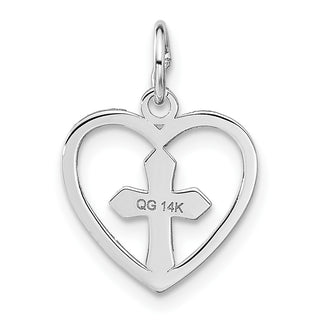 14k White Gold Cross In Heart Charm CH133