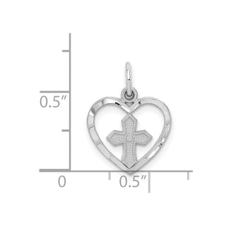 14k White Gold Cross In Heart Charm CH133