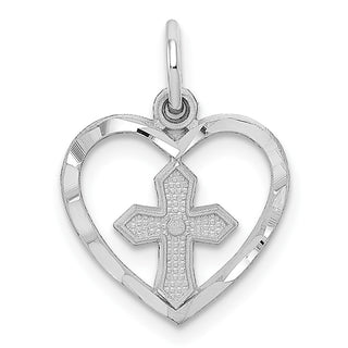 14k White Gold Cross In Heart Charm CH133
