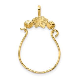 14k Yellow Gold Cards and Dice Charm Holder Pendant