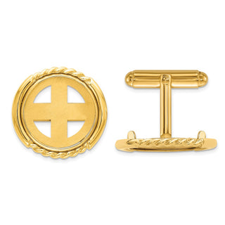 14k Yellow Gold Polished Bright & Twisted 16.5mm Coin Bezel Cuff Links - Fits 1/10 oz American Eagle and 1/10 oz Krugerrand