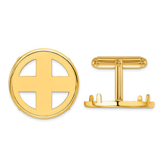14k Yellow Gold Polished Classic 21.6mm Coin Bezel Cuff Links - Fits US $5 Bald Eagle, US $5 Congressional, US $5 Liberty, and Other Coins