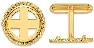 14k Yellow Gold Twisted Wire 15mm Coin Bezel Cuff Links - Fits US $1 Type 2