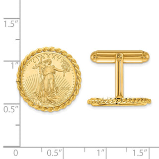 14k Gold Polished Twisted Mounted 1/10oz American Eagle Coin Bezel Cuff Links