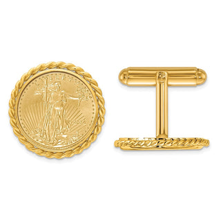 14k Gold Polished Twisted Mounted 1/10oz American Eagle Coin Bezel Cuff Links