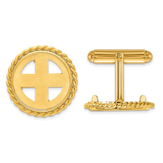 14k Yellow Gold Polished Twisted Wire 16.5mm Coin Bezel Cuff Links - Fits 1/10 oz American Eagle and 1/10 oz Krugerrand