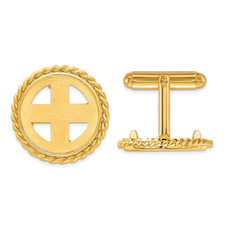14k Yellow Gold Polished Twisted Wire 17.8mm Coin Bezel Cuff Links - Fits US $2.50 Liberty and Other Coins