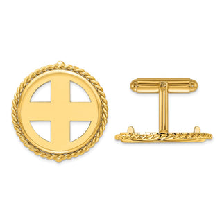 14k Yellow Gold Polished Twisted Wire 21.6mm Coin Bezel Cuff Links - Fits US $5 Bald Eagle, US $5 Congressional, US $5 Liberty, and Other Coins