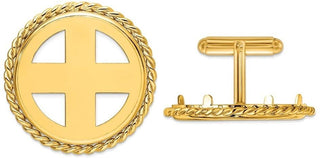 14k Yellow Gold Twisted Wire 27mm Coin Bezel Cuff Links - Fits 1/2 oz American Eagle, US $10 Liberty, and Other Coins