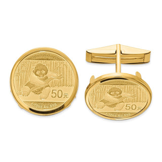 14k Yellow Gold Polished Mounted 1/10oz Panda Coin Bezel Cuff Links