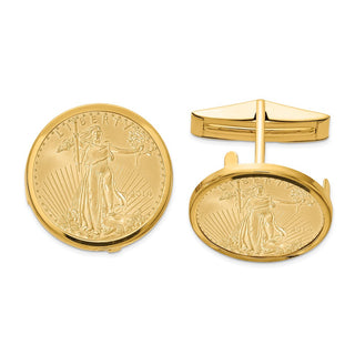 14k Gold Polished Plain Mounted 1/10oz American Eagle Coin Bezel Cuff Links