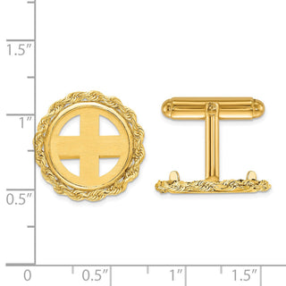 14k Yellow Gold 2mm Rope 15mm Coin Bezel Cuff Links - Fits US $1 Type 2