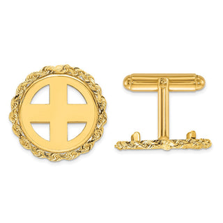 14k Yellow Gold Polished Rope Prong 16.5mm Coin Bezel Cuff Links - Fits 1/10 oz American Eagle and 1/10 oz Krugerrand