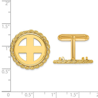 14k Yellow Gold 2mm Rope 17.8mm Coin Bezel Cuff Links - Fits US $2.50 Liberty and Other Coins