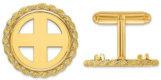 14k Yellow Gold 2mm Rope 17.8mm Coin Bezel Cuff Links - Fits US $2.50 Liberty and Other Coins