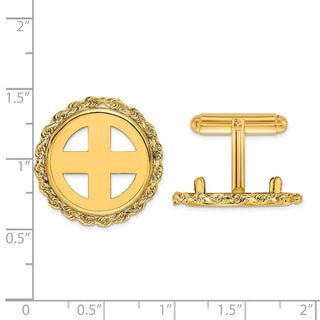 14k Yellow Gold 2mm Rope 18mm Coin Bezel Cuff Links - Fits 1/10 oz Cat, 1/10 oz Panda, and US Dime