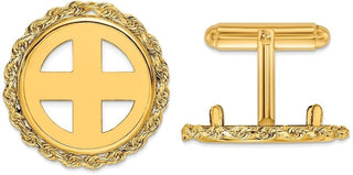 14k Yellow Gold 2mm Rope 18mm Coin Bezel Cuff Links - Fits 1/10 oz Cat, 1/10 oz Panda, and US Dime